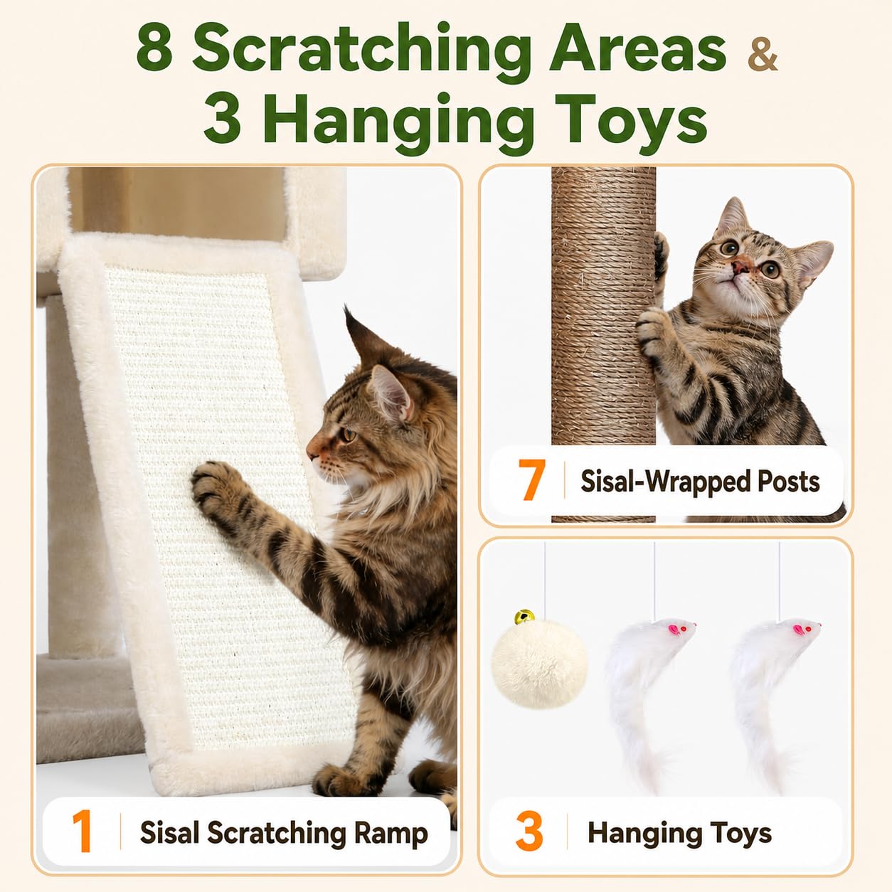 83-Inch Heavy-Duty Cat Tower with Multi-Level Condo & Perches