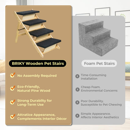 Foldable Wooden Pet Stairs & Ramp with Carpeted Steps