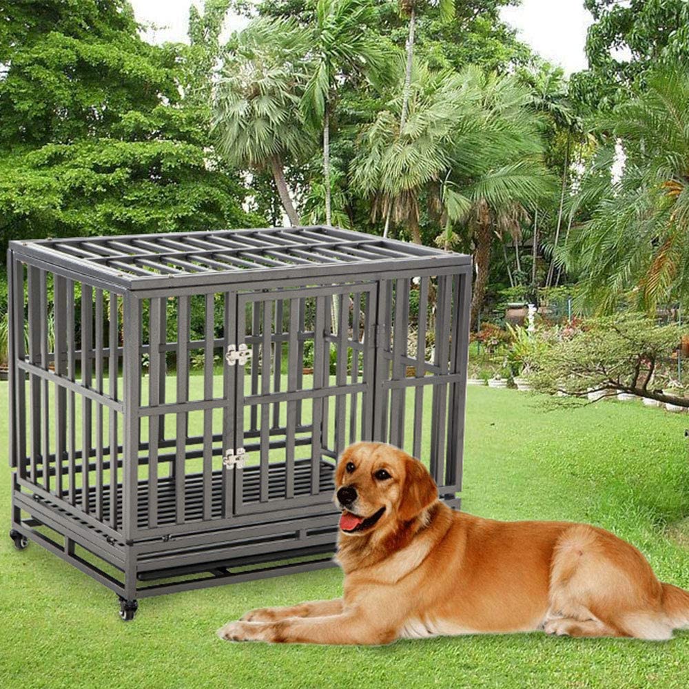 Heavy-Duty Metal Dog Crate with Wheels for Large Dogs