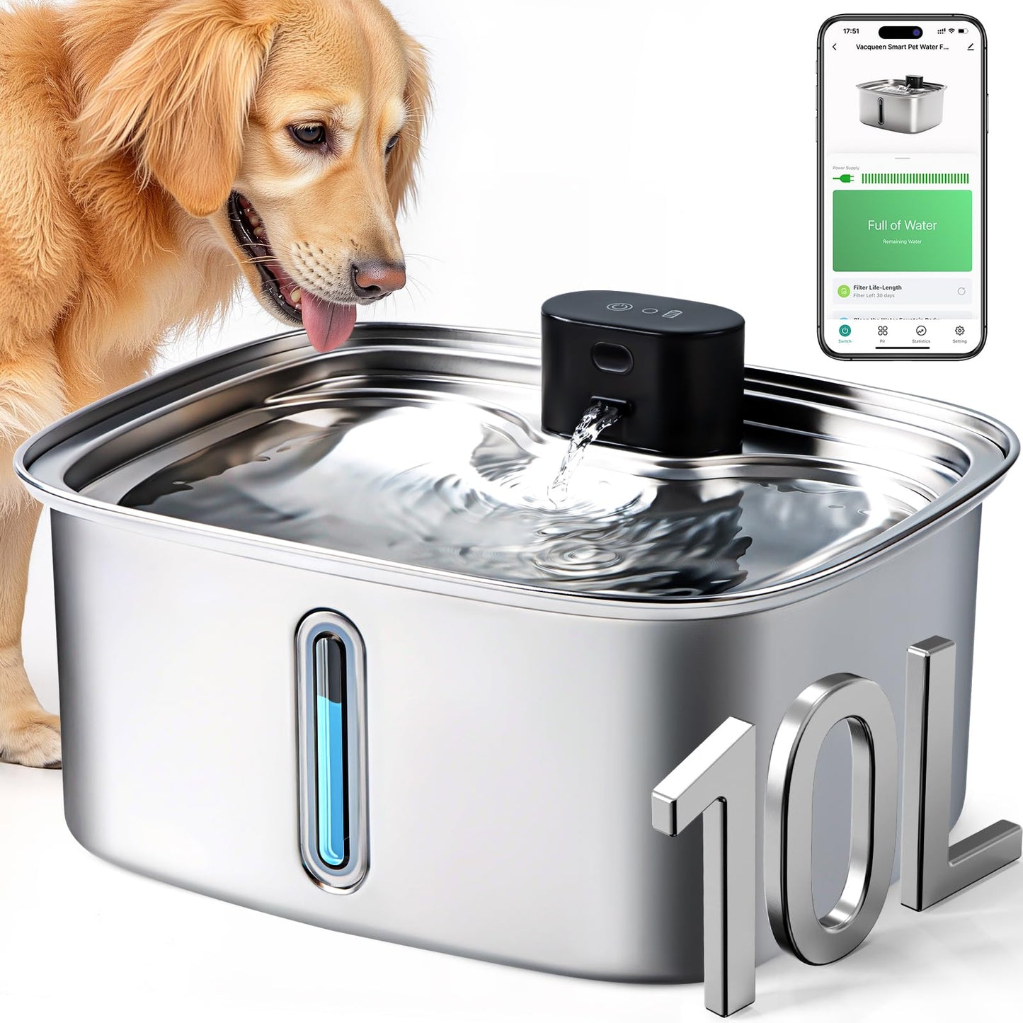 10L Cordless Smart Dog Water Fountain with App Monitoring