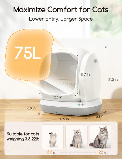 75L Self-Cleaning Smart Cat Litter Box with App Control