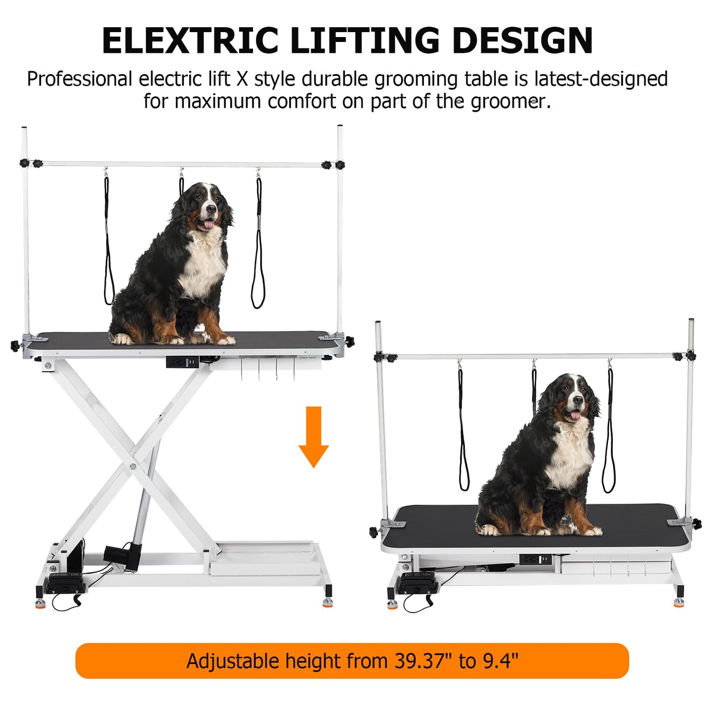 Electric Height-Adjustable Dog Grooming Table with Organizer