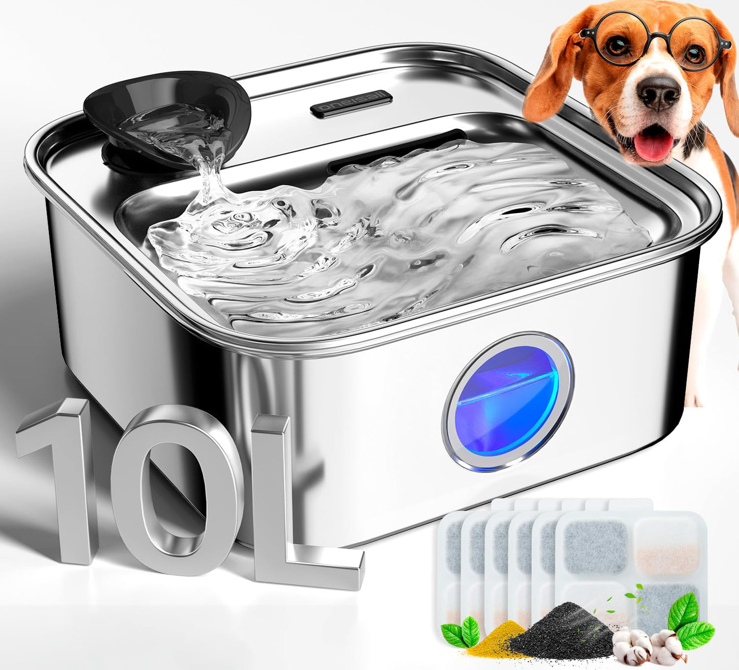 10L Large Dog Water Fountain with Multi-Stage Filtration