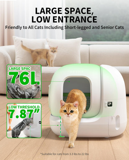 Automatic Self-Cleaning Cat Litter Box with App & Sensors