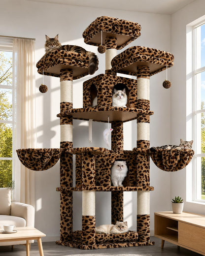 80-Inch XXL Cat Tower with Condos, Hammock & Multiple Perches