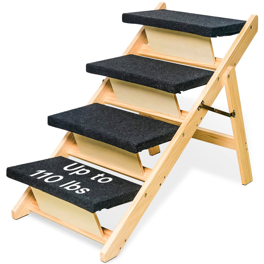 Foldable Wooden Pet Stairs & Ramp with Carpeted Steps