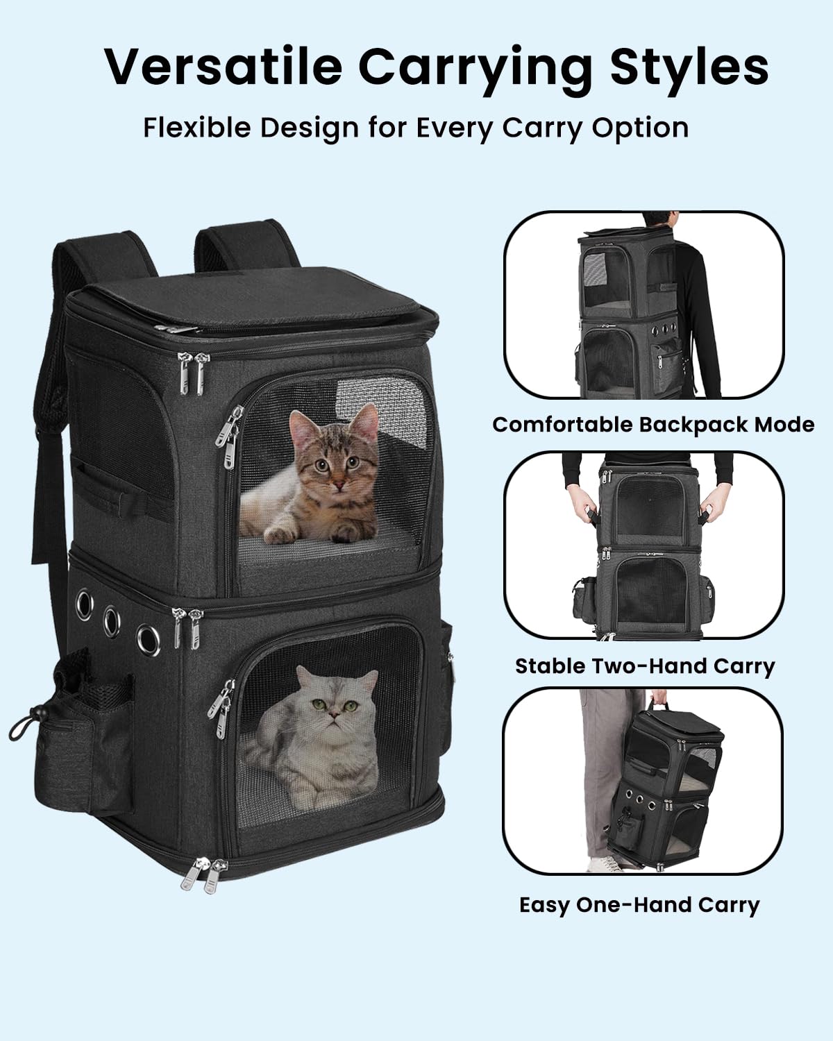Double-Compartment Pet Carrier Backpack for Two Cats