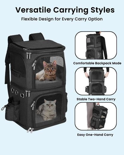 Double-Compartment Pet Carrier Backpack for Two Cats