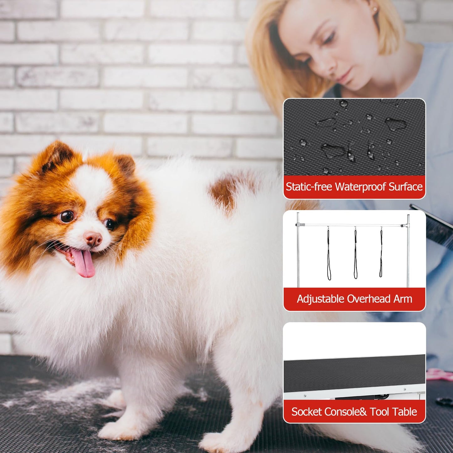 Electric Height-Adjustable Dog Grooming Table with Organizer