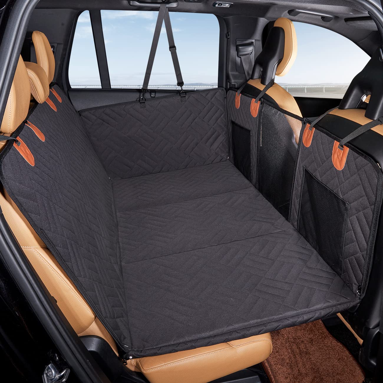 Hard-Bottom Dog Car Seat Cover with Back Seat Extender