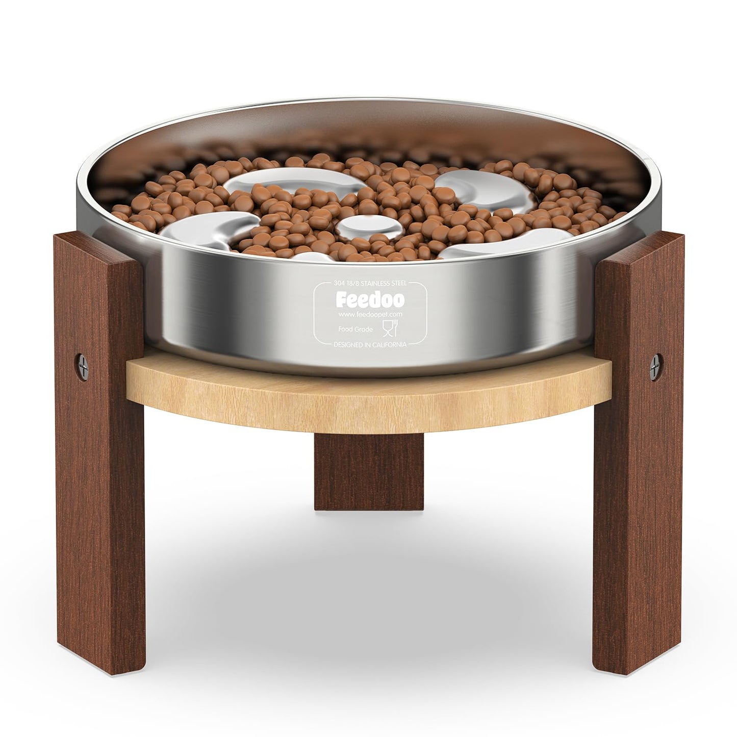 Elevated Hardwood Dog Bowl Stand with Stainless Steel Bowls