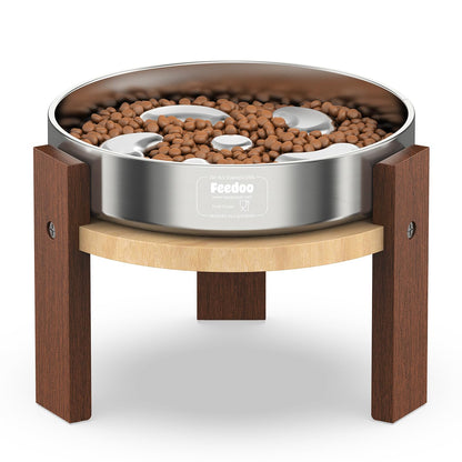 Elevated Hardwood Dog Bowl Stand with Stainless Steel Bowls