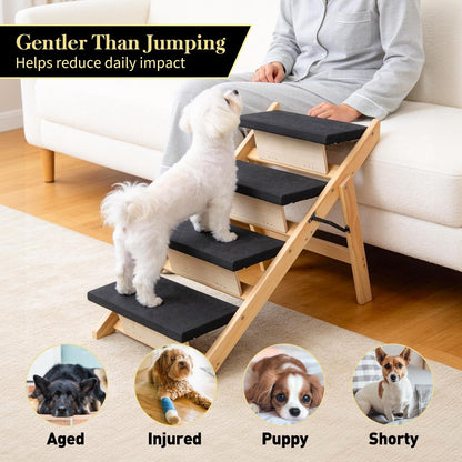 Foldable Wooden Pet Stairs & Ramp with Carpeted Steps