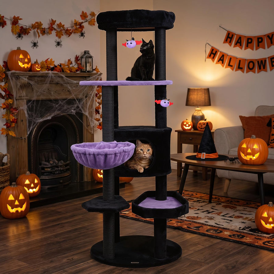 60-Inch Gothic Cat Tree with Condo, Beds & Scratching Posts
