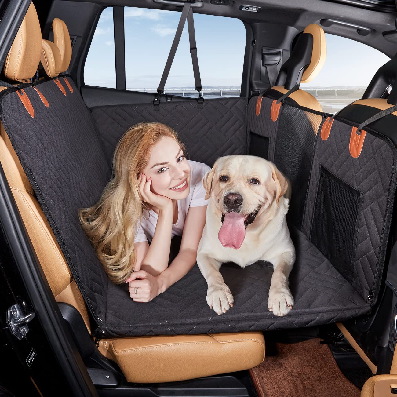Hard-Bottom Dog Car Seat Cover with Back Seat Extender