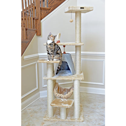 65-Inch Real Wood Cat Tree with Multi-Level Condo