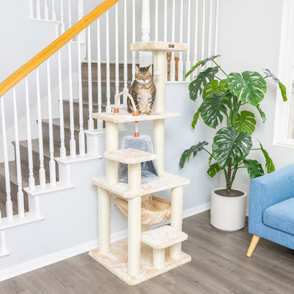 65-Inch Real Wood Cat Tree with Multi-Level Condo