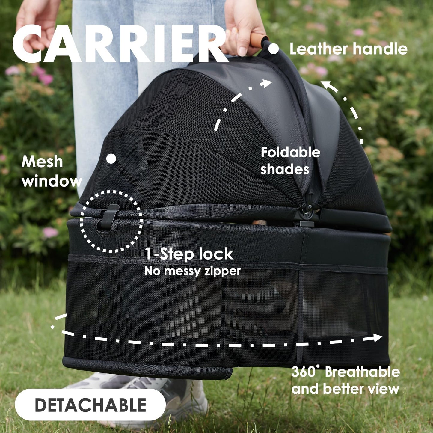 3-in-1 All-Terrain Pet Stroller with Removable Carrier