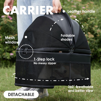 3-in-1 All-Terrain Pet Stroller with Removable Carrier
