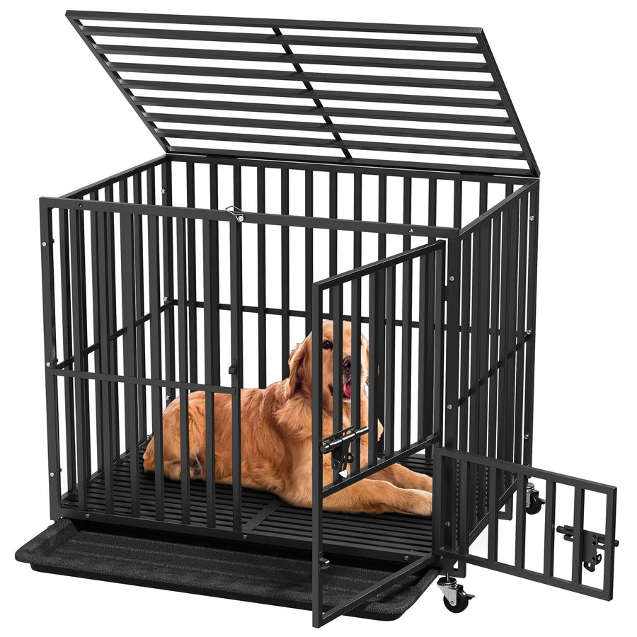Heavy-Duty Escape-Proof Dog Crate with Wheels and Three Doors