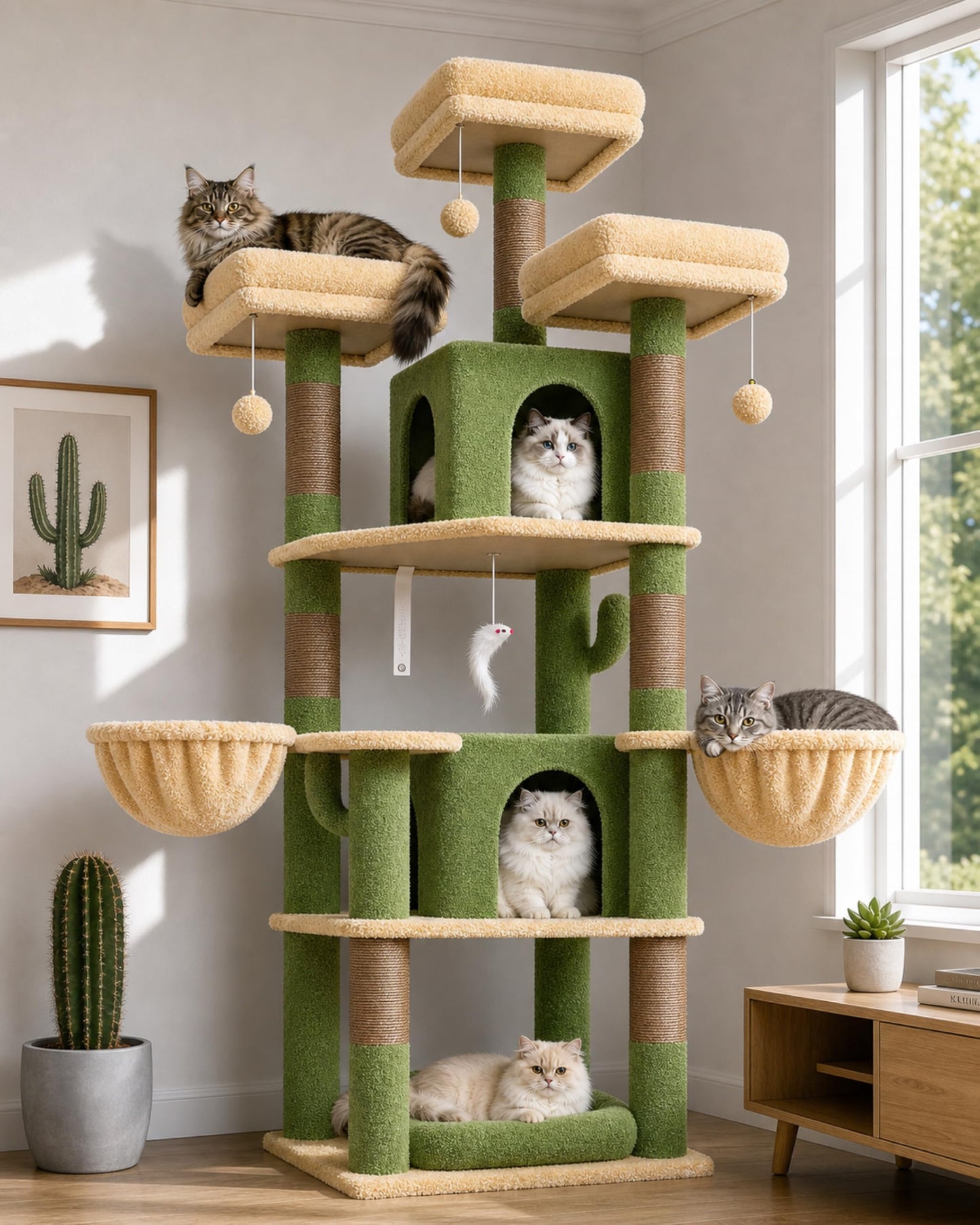 80-Inch XXL Cat Tower with Condos, Hammock & Multiple Perches