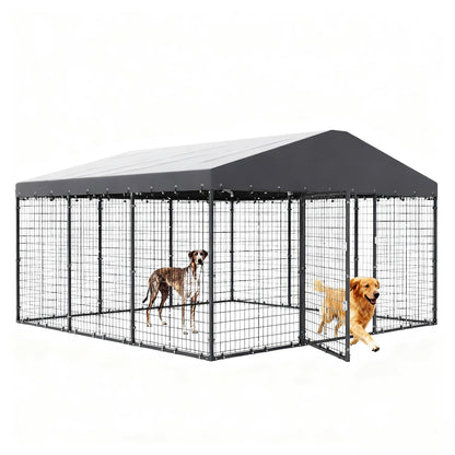 118-Inch Heavy-Duty Outdoor Dog Kennel with Weatherproof Roof