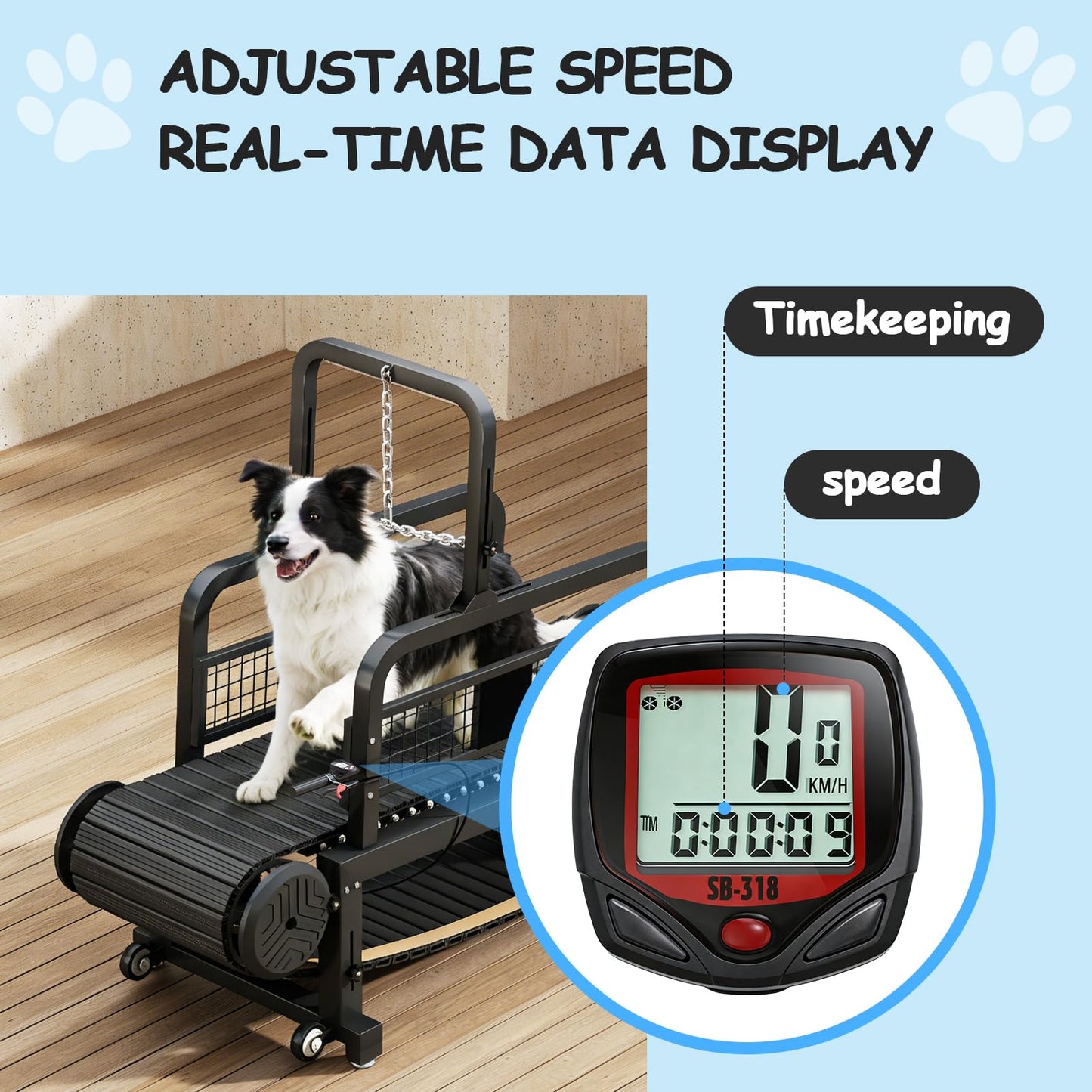 Adjustable Dog Treadmill with Brake, Speedometer & Incline