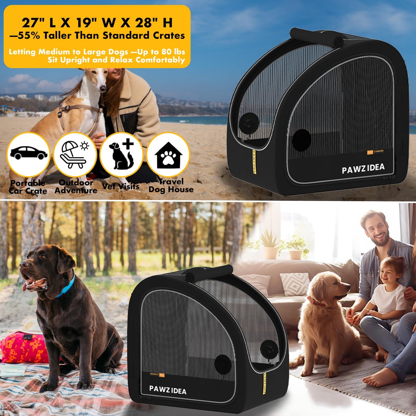 Collapsible Soft-Sided Dog Travel Crate with Metal Frame