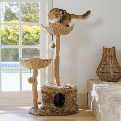 Luxury Real Wood Cat Tree Tower for Large Cats with Condo