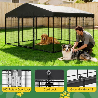 118-Inch Heavy-Duty Outdoor Dog Kennel with Weatherproof Roof