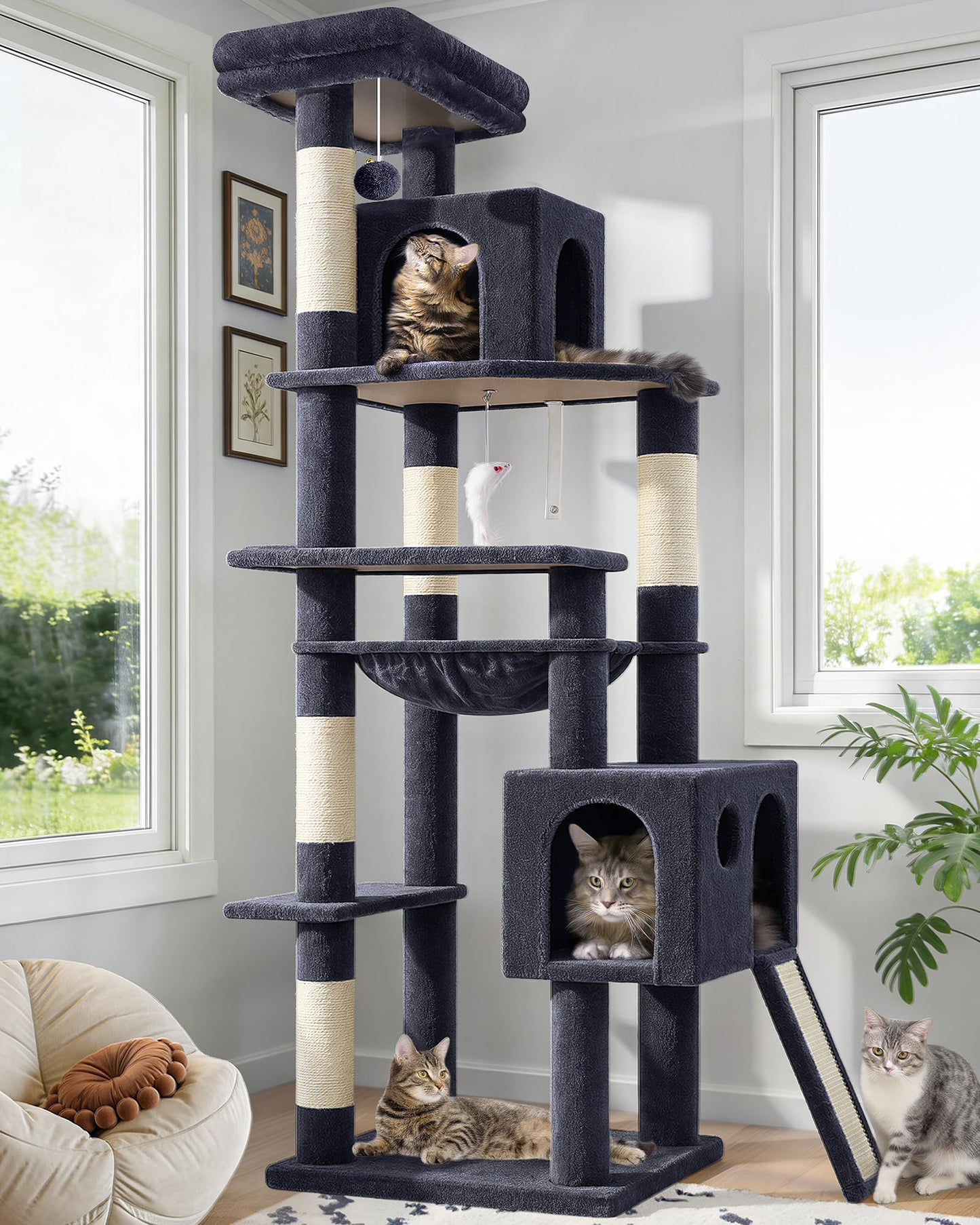 70-Inch Heavy-Duty Cat Tree with Condo, Hammock & Scratcher