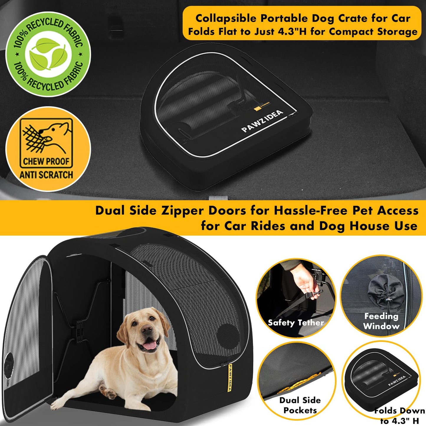 Collapsible Soft-Sided Dog Travel Crate with Metal Frame