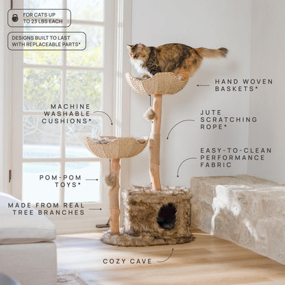 Luxury Real Wood Cat Tree Tower for Large Cats with Condo