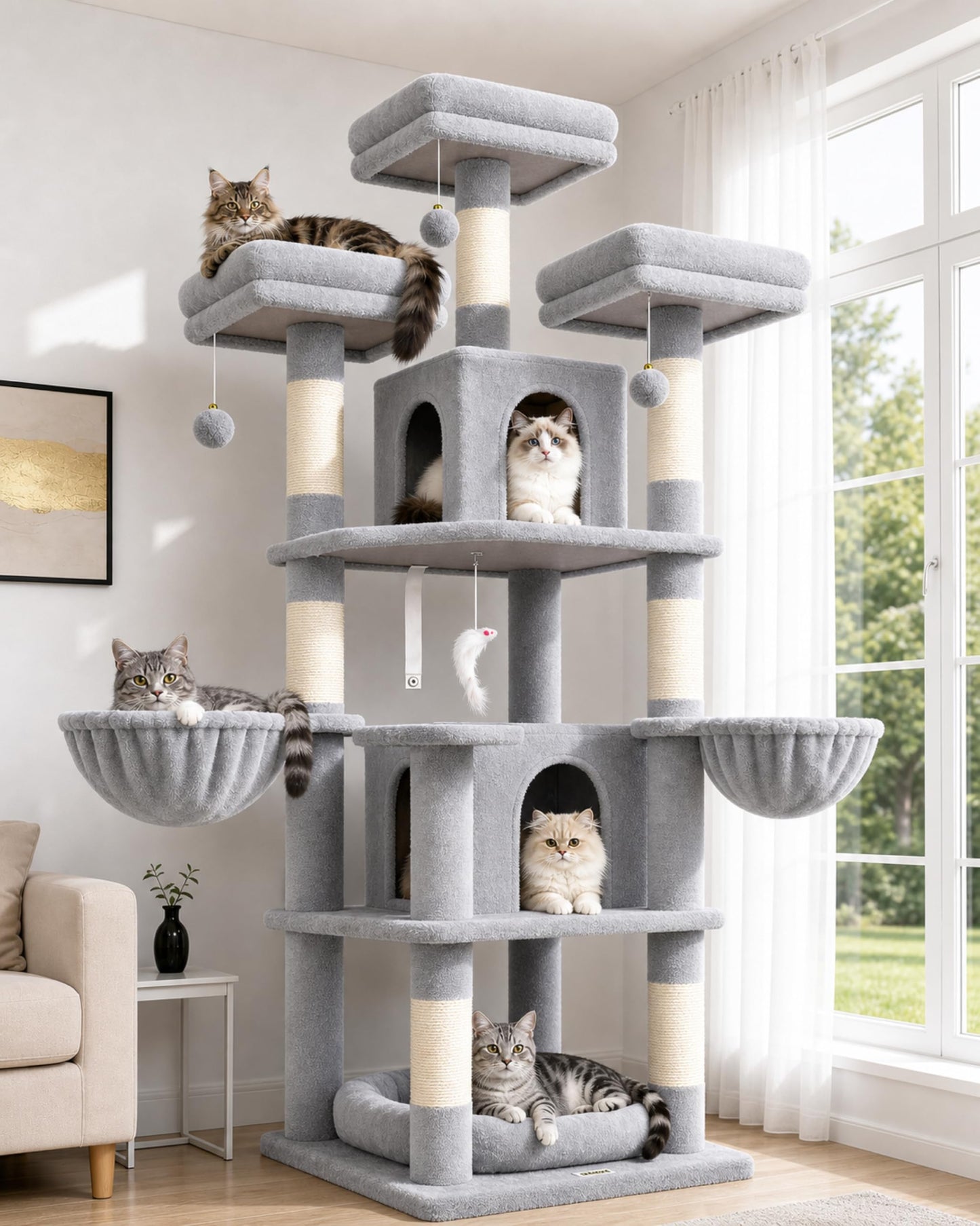 80-Inch XXL Cat Tower with Condos, Hammock & Multiple Perches