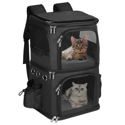 Double-Compartment Pet Carrier Backpack for Two Cats