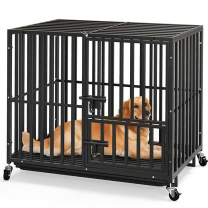 Heavy-Duty Escape-Proof Dog Crate with Wheels and Three Doors