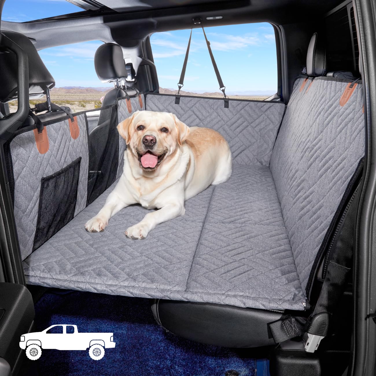 Hard-Bottom Dog Car Seat Cover with Back Seat Extender