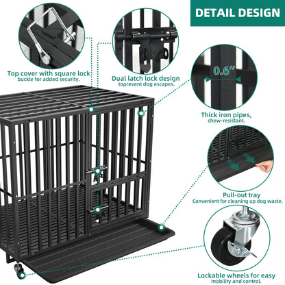 Heavy-Duty Escape-Proof Dog Crate with Wheels and Three Doors