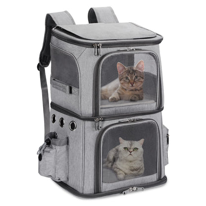 Double-Compartment Pet Carrier Backpack for Two Cats