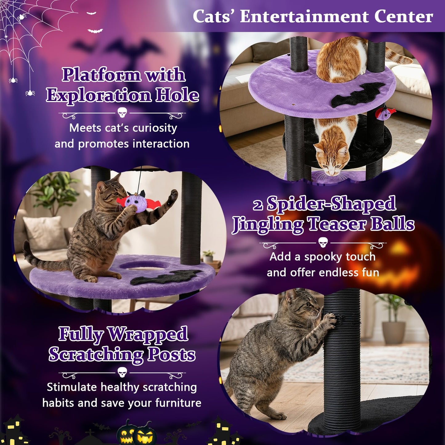 60-Inch Gothic Cat Tree with Condo, Beds & Scratching Posts