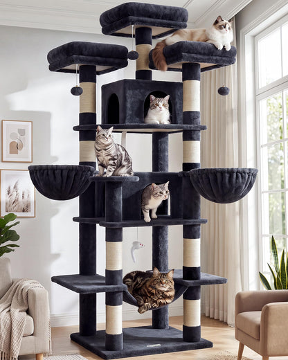 80-Inch XXL Cat Tower with Condos, Hammock & Multiple Perches
