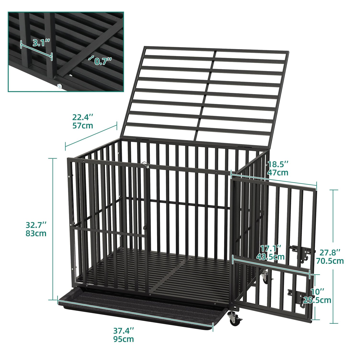 Heavy-Duty Escape-Proof Dog Crate with Wheels and Three Doors