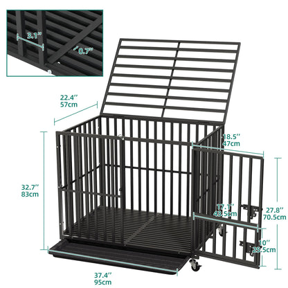 Heavy-Duty Escape-Proof Dog Crate with Wheels and Three Doors
