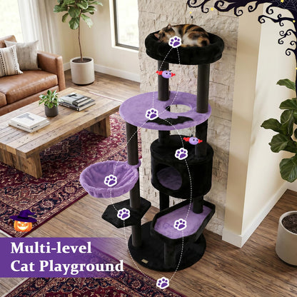 60-Inch Gothic Cat Tree with Condo, Beds & Scratching Posts
