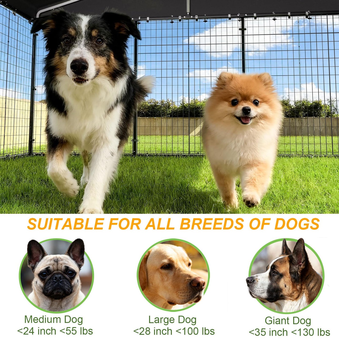118-Inch Heavy-Duty Outdoor Dog Kennel with Weatherproof Roof