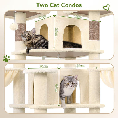 80-Inch XXL Cat Tower with Condos, Hammock & Multiple Perches