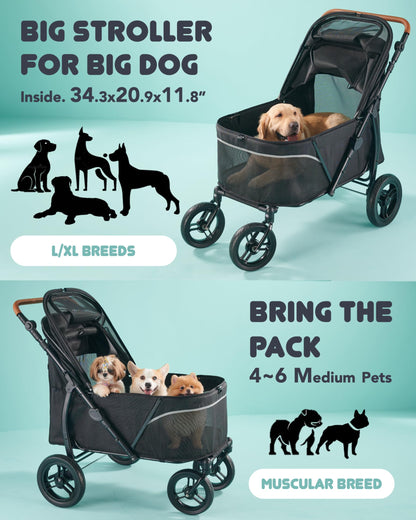 Zoosky Pet Stroller for Large Dogs up to 110lbs, Large Pet Stroller
