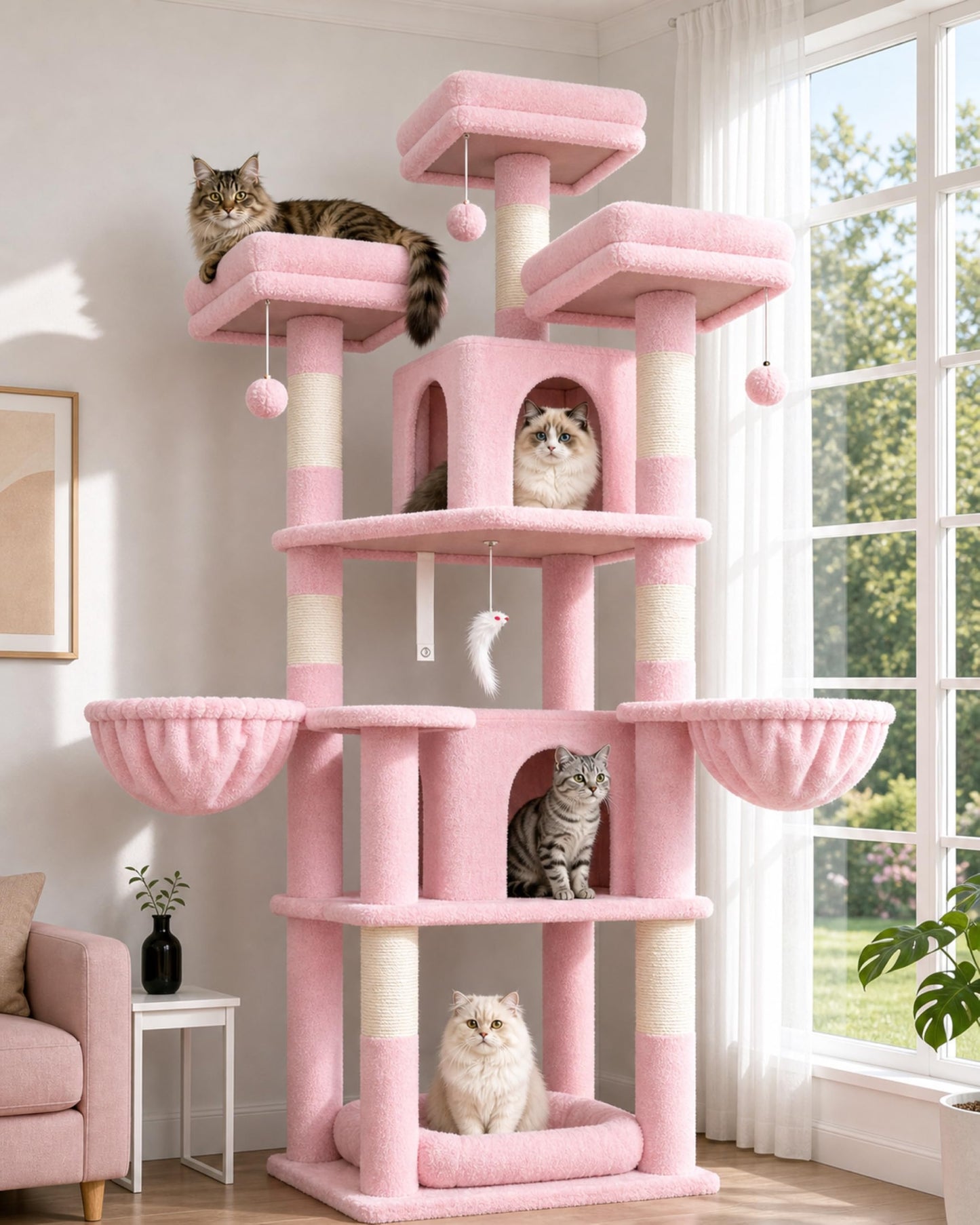 80-Inch XXL Cat Tower with Condos, Hammock & Multiple Perches