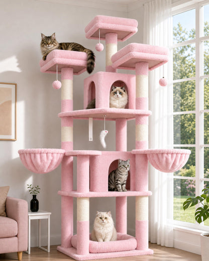 80-Inch XXL Cat Tower with Condos, Hammock & Multiple Perches