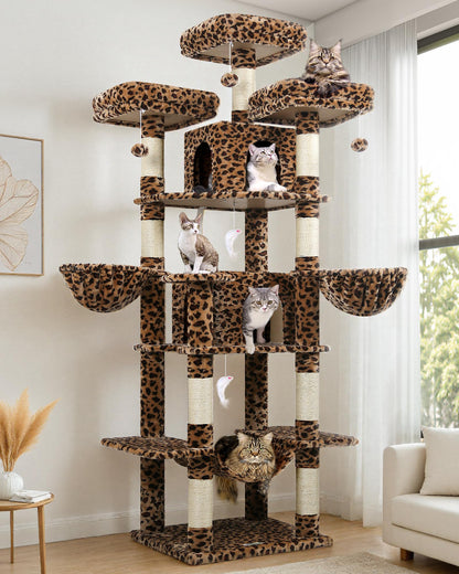 80-Inch XXL Cat Tower with Condos, Hammock & Multiple Perches